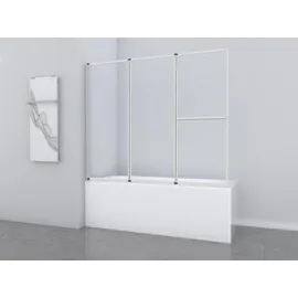 Marwell Badewannenfaltwand Silver Vital chrom - 3-flg, 166x140cm - Duschabtrennung mit Handtuchhalter - Duschabtrennung - Transparent/Weiß
