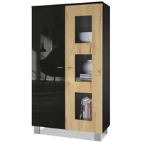 Vladon Vitrine, Eiche, 71x129x35 cm, Wohnzimmer, Wohnwände, Vitrinenschränke