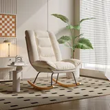 Schaukelstuhl Mit 5-fach Verstellbarer Rückenlehne – Ergonomischer Schaukelsessel In Materialmix Für Wohn- Und Schlafzimmer – Leinenstoff Und Funktionsstoff – Beige