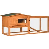 Hasenstall Kaninchenstall Mit Freilaufgehege Bodenwanne, Rampe, Kleintierstall Aus Holz Meerschweinchen Gehege Mit 2 Etagen, Sichtfenster, Für Zwergkaninchen 156x58x68 Cm, Orange - Pawhut