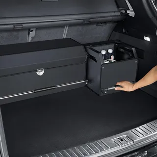 XCF Auto Kofferraum Organizer mit Deckel – 2-in-1 Modulares XXL-Aufbewahrungsbox, Multifunktionaler Kofferraumtasche aus Leder, ABS-Verstärkung, Push-Pull-Griff für SUV (92x29x31cm, Schwarz)