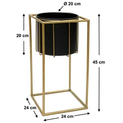 DanDiBo Blumenhocker mit Topf Metall Gold Schwarz Eckig S 45 cm Blumenständer 96035 Blumensäule Modern Pflanzenständer Pflanzenhocker