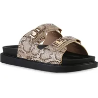 Stiefelparadies Damen Pantoletten in Beige Snake,