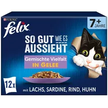 FELIX So gut wie es aussieht Senior Katzenfutter nass in Gelee Sorten-Mix 6 x 12 Beutel à 85 g