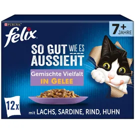 FELIX So gut wie es aussieht Senior Katzenfutter nass in Gelee Sorten-Mix 6 x 12 Beutel à 85 g