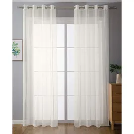 Gardinenbox 2er-Pack Ösen Gardinen Transparent Vorhang Set Wohnzimmer Voile Ösenvorhang Bleibandabschluß HxB 225x140 cm Creme, 203322