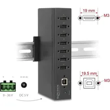 DeLock Industrie Hub 7 x USB 2.0 Typ-A mit 15 kV ESD Schutz und 60687 - Schwarz