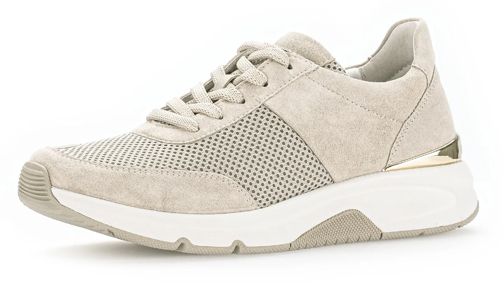 Keilsneaker ROLLINGSOFT, Damen, Gr. 36, beige (hellbeige), Textil, Veloursleder, unifarben, Schuhe, Freizeitschuh, Halbschuh, Schnürschuh, Logoschriftzug an der Ferse