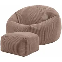 I.C.O.N. Icon Kingston Sitzsack mit Hocker Cord, Mokkabraun, Sitzsack