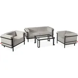 Konsimo GARTENLOUNGE SET 4-tlg. 1x Tisch 2x Sessel 1x Sofa 2-Sitzer "TRIGLO" Dunkelgrau/Hellgrau, Stahl/Polyester/Schaumstoff/gehärtetes Glas, Mod... | Dunkelgrau