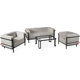 Konsimo GARTENLOUNGE SET 4-tlg. 1x Tisch 2x Sessel 1x Sofa 2-Sitzer "TRIGLO" Dunkelgrau/Hellgrau, Stahl/Polyester/Schaumstoff/gehärtetes Glas, Mod... | Dunkelgrau