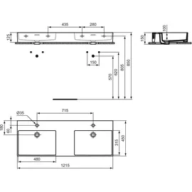 Ideal Standard Doppelwaschtisch 121,5 x 46 cm