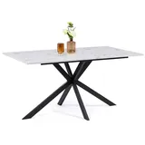 IDMarket Esstisch, rechteckig, Alix, 8 Personen, Spidenfuß, Metall, Schwarz, Platte mit Marmor-Effekt, Alaska, 160 cm