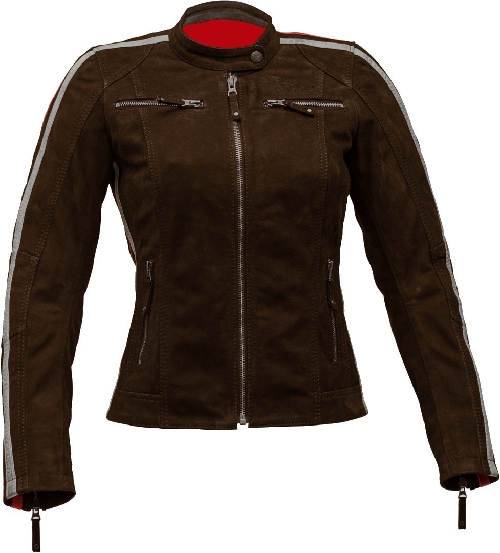 Rusty Stitches Uma Nubuck Dames motorfiets lederen jas, bruin, 46 Voorvrouw