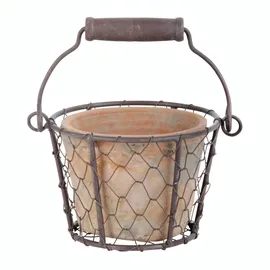 Esschert Design Topf im Drahtkorb mit Henkel, Blumentopf Pflanzkübel Pflanzer