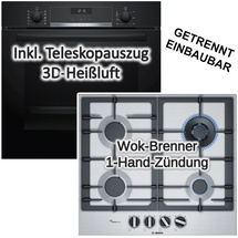 Bosch Backofen-Set Serie 6 71 Liter mit Gaskochfeld WOK-Brenner - autark, 60 cm - 2 Jahre Gewährleistung - mind. 14 Tage Rückgaberecht