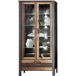 Vitrine CARDIFF mit LED Beleuchtung - Vintage Style Mix dark