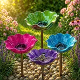 Blumen Gartenstecker VogelträNke, 3/4 Stück Handgefertigter Gartenstecker Aus Metall Als Bienentränke & Vogelbad, Bienentränken Blume für Den Garten (4 Stück-B)