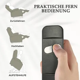 Homcom Fernsehsessel mit Aufstehhilfe Elektrisch Relaxsessel mit Liegefunktion, TV-Sessel mit Becherhalter, Seitentasche und Fernbedienung,