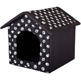 millybo Hundehöhle Hundebett Hundehaus Hundehütte R1-R6 (R5 (70 x 60 cm), schwarz mit Muster (Pfötchen))