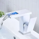 Led-wasserfall-badezimmerarmatur, Beleuchtete Wasserfall-armatur, Warm- Und Kaltwasser-waschtischarmatur, Weiß.