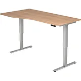 Hammerbacher VXDSM18 elektrisch höhenverstellbarer Schreibtisch nussbaum Trapezform, T-Fuß-Gestell silber 180,0 x 100,0 cm