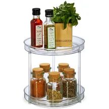 Relaxdays Drehteller, Ø 23,5 cm, drehbar, Drehscheibe für Kühlschrank, Kosmetik & Gewürze, rund, transparent