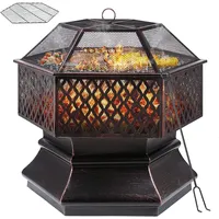 TLSUNNY Feuerschale mit Funkenschutz,Feuerschalen für den Garten, Feuerkorb mit Grillrost,Feuerstelle Outdoor mit Schürhaken Kohlerost,Feuertonne für Terrasse,Camping,Heizung/BBQ