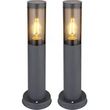 GLOBO Wegeleuchte Pollerleuchte Außen Sockelleuchte Gartenlampen anthrazit, Standleuchte Balkon, Edelstahl rauchfarben, 1x E27 Fassung, DxH 7,6x45cm, 2er Set