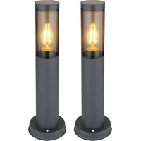 GLOBO Wegeleuchte Pollerleuchte Außen Sockelleuchte Gartenlampen anthrazit, Standleuchte Balkon, Edelstahl rauchfarben, 1x E27 Fassung, DxH 7,6x45cm, 2er Set