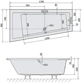 HAK ANDRA R SLIM asymmetrische Badewanne 180 x 90 cm (78771S)