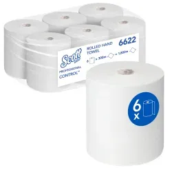 SCOTT® ControlTM Rollenhandtücher, 1-lagig 6622 , 1 Karton = 6 Rollen à 300 Meter = 1800 Meter