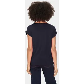 St Tropez Rundhalsshirt SAINT TROPEZ, Damen, Gr. L, blau (night sky), Jersey, Obermaterial: 95% Lyocell, 5% Elasthan, Basic hüftlang, Rundhals, Aufschlag, Shirts Rundhalsshirt, Basic in edler LYOCELL Qualität