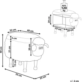 Beliani Bezaubernder Hocker für Kinder in Schaf-form Felloptik mit Stauraum Sheep Stoff Grau Schaf