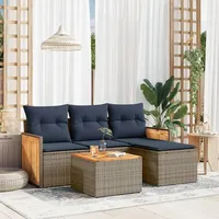 vidaXL Gartensofa-Set mit Kissen, grau, Polyrattan