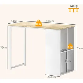 Homcom Schreibtisch Computertisch mit Ablagefächern, Moderner Bürotisch mit Stahlgestell, PC Tisch für Home Office, Arbeitszimmer, klein Raum 100 x 54 x 75 cm, Eiche