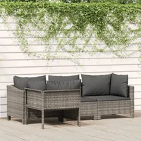 Ankonbej 4-tlg. Garten-Lounge-Set mit Kissen Grau Poly Rattan - Grau
