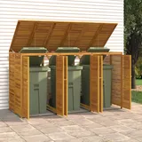 Tidyard Mülltonnenbox Holz, Mülltonnenbox für 3 Mülltonnen, Mülltonnenverkleidung, Müllcontainer, Doppeltür mit Verriegelungen, Massivholz Akazie, 210x89x117 cm