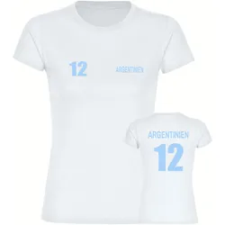 multifanshop Damen T-Shirt - Argentinien - Trikot Nummer 12 - Druck hellblau - Frauen