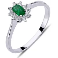 EinStein Diamant Verlobungsring Halo Diamant Oval Smaragd Entourage Ring 14 Karat Weißgold, Rubin, Diamantring, Damenring, Unbehandelter Diamant, Brillant-Schliff 54