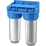 Naturewater NW-BR10B3 2 Stufen Wasserfilter Doppelfilter, 5 μ, 20,67 mm (1/2"), Ø62 mm PP Kartusche, Filter Wandhalterung, Filterschlüssel, Sedimentfilter Aktivkohleblock