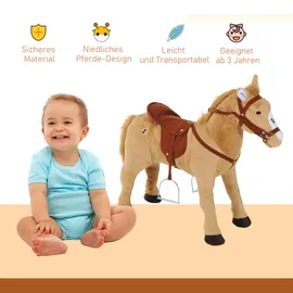 Homcom Reitpferd Spielpferd Plüschpferd Spielpferd für Kinder Stehpferd mit Sound Beige