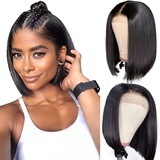 4X4 Bob Human Hair Wig 100% Echthaar Perücke Straight Lace Front Wigs Glueless Wig Human Hair Perücke Damen Echthaar for Black Women 150% Density (4x4 bob, 10Zoll (26cm))