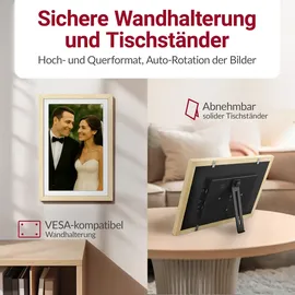 Xoro 11 Zoll WiFi Digitale Bilderrahmen, 1920x1080 HD IPS Touch Display, 32GB Speicher, Automatische Rotation, Buchenholz, Teilen Sie Fotos sofort von überall aus