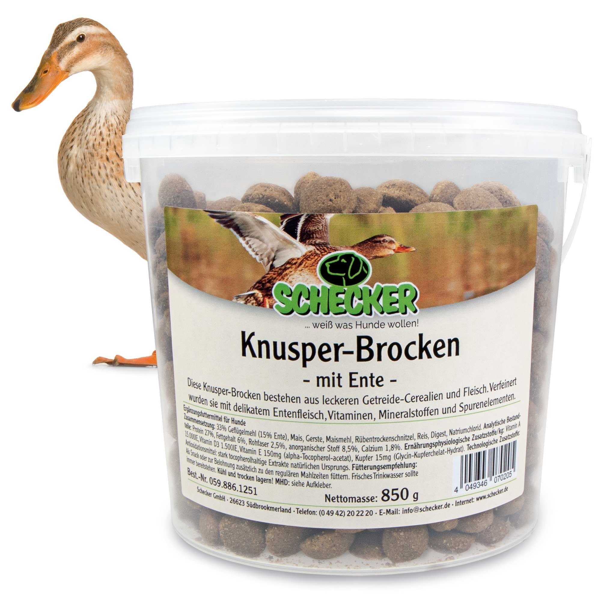 Schecker Knusper-Brocken mit Ente - wertvolle Cerealien Calcium Vitamine im Eimer Futter 1 St