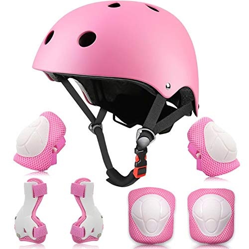YUANJ Schonerset Kinder Protektoren Gear Set Helm kit, Mädchen & Jungen Knieschoner Set für Skateboard, Longboard, Stunt Scooter, Fahrrad, Rollschuhe (Rosa)