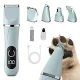 Colexy 4 in 1 Hundeschermaschine Set, Leise Pfotentrimmer für Hunde mit 4 Schneidköpfen, Kabellos Schermaschine für Haustiere Katzen Hund, für Körper, Pfoten, Augen, Ohren, Gesicht (Grün)