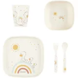Sterntaler Geschirrset Ente Edda Lou ecru, 5er Set für Jungen und Mädchen bestehend aus Trinkbecher, eckigem Teller, eckiger Breischale und Löffel und Gabel