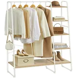 VASAGLE Kleiderständer, Garderobenständer, 45 x 120 x 160 cm Garderobe, Kleiderstange, Schuhablage, offener Kleiderschrank, 6 Haken abnehmbar, Schlafzimmer Flur, eichenfarben-mattweiß RGR116W09