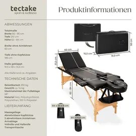 Tectake tectake® 3 Zonen Massageliege-Set, Breite 61 cm, Polsterung 3 cm, mit Holzgestell, 210 x 95 x 84 cm